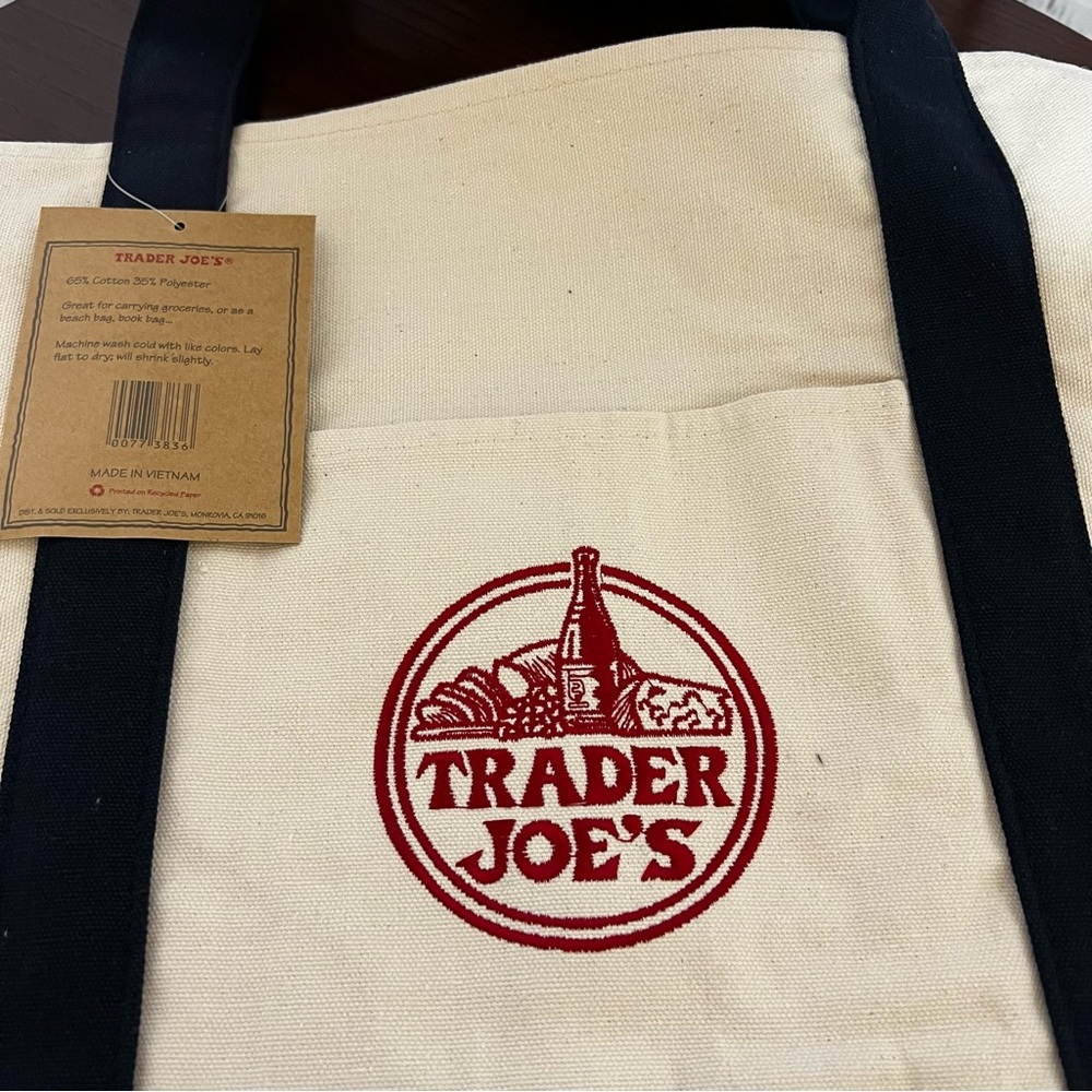 Trader Joe's Canvas Tote Bag in Dark Navy Blue Collectible item Large 15x14x7 - Picture 3 of 13